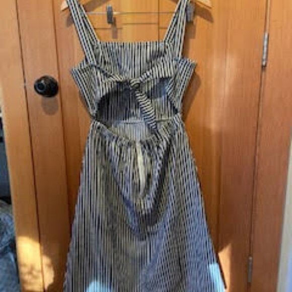 Anthropologie Mo:Vint Stripe Cut Out Midi Dress Stripe BackTie Anthropologie M - Picture 8 of 11